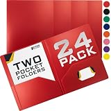 Better Office Products Heavyweight Plastic 2 Pocket Portfolio Folder, Letter Size Poly Folders 24 Pack (Red)