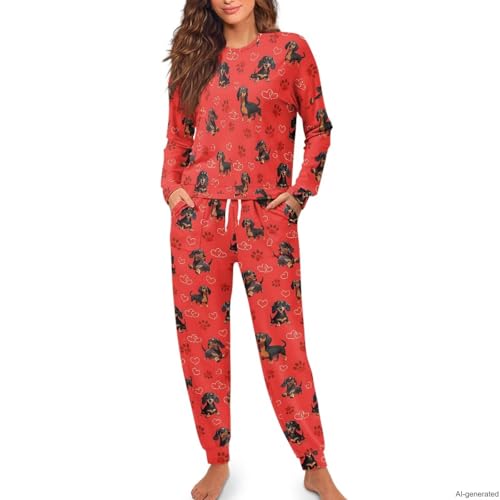 Image of Women's 2 Piece Printed Pajama Set Long Sleeve Sleepwear Set with Long Pants Casual Lounge Sets with Pocket