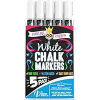 Chalky Crown - Chalk Pens - Liquid Chalk Markers - Dry Erase Chalk Pen for Chalkboards, Signs, Windows, Blackboard & More - 24 Chalkboard Labels Included - 5 Pack, White, 6 mm