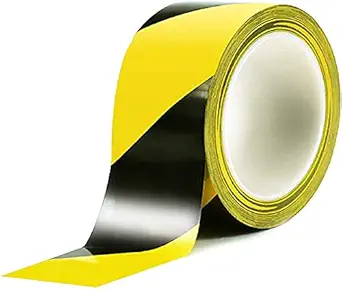 Ultra Adhesive Hazard Tape Marking. Mark Floor Step Area Safety High-Visibility Anti-Scuff Striped PVC Vinyl 2 Inch Width 30m length, 140 micron (Black Yellow color)