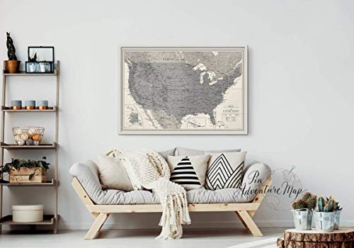 Framed Us Wall Map Pin Board | Personalized Us Travel Map With Push Pins | Us Map With Pins To Mark Travels | Detailed And Modern Cartography Usa Travel Map With Pins #TOP1