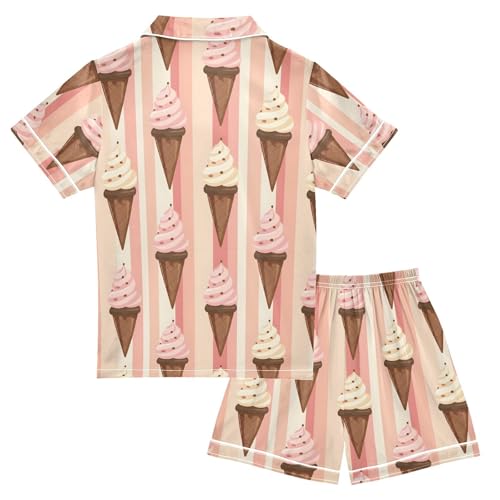 ALAZA Striped Ice Cream Satin Pajamas Set Short Sleeve Button Down Sleepwear Summer Pjs 2 Piece2
