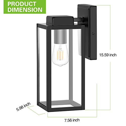 Large Size Outdoor Wall Lantern 16 Inch, Waterproof Exterior Wall Sconce Light Fixture, Anti-Rust Wall Mount Light With Clear Glass Shade, Matte Black Wall Lamp With E26 Socket For Porch, Front Door #TOP5