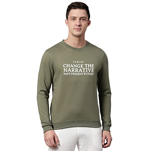 Sweat-shirt polycoton homme col rond vêtements d'hiver décontractés vert olive taille 44