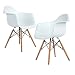 ELERANBE Set of 2 (Two) White Arm Chair- Eames Eiffel Style Lounge ArmChair Chairs Natural Wood Wooden Legs for Dining Room Living Room Cafe Kitchen