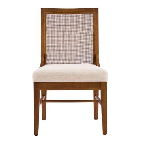 Christopher Knight Home Upholstered Dining Chairs Set of 4 with Rattan Cane Back, Natural Rubber Wood Frame, Beige Fabric Seat, Modern Farmhouse Kitchen Dining Chairs, Walnut by Christopher Knight Home - Used condition - Image 5