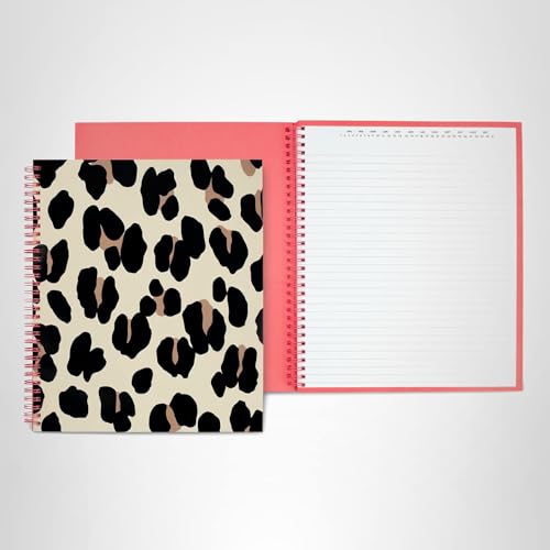 kate spade new york Large College Ruled Notebook, 11" x 9.5" Leopard Print Spiral Notebook with 160 Pages, Forest Feline