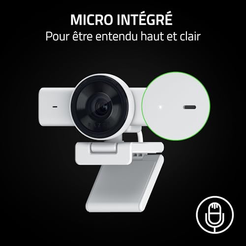 Razer Kiyo V2 X - Webcam Full HD 1080p, 60 FPS pour Les créateurs - Autofocus Rapide - Objectif Grand Angle - Micro intégré - Compatible avec Open Broadcaster Software et Xsplit | Blanc