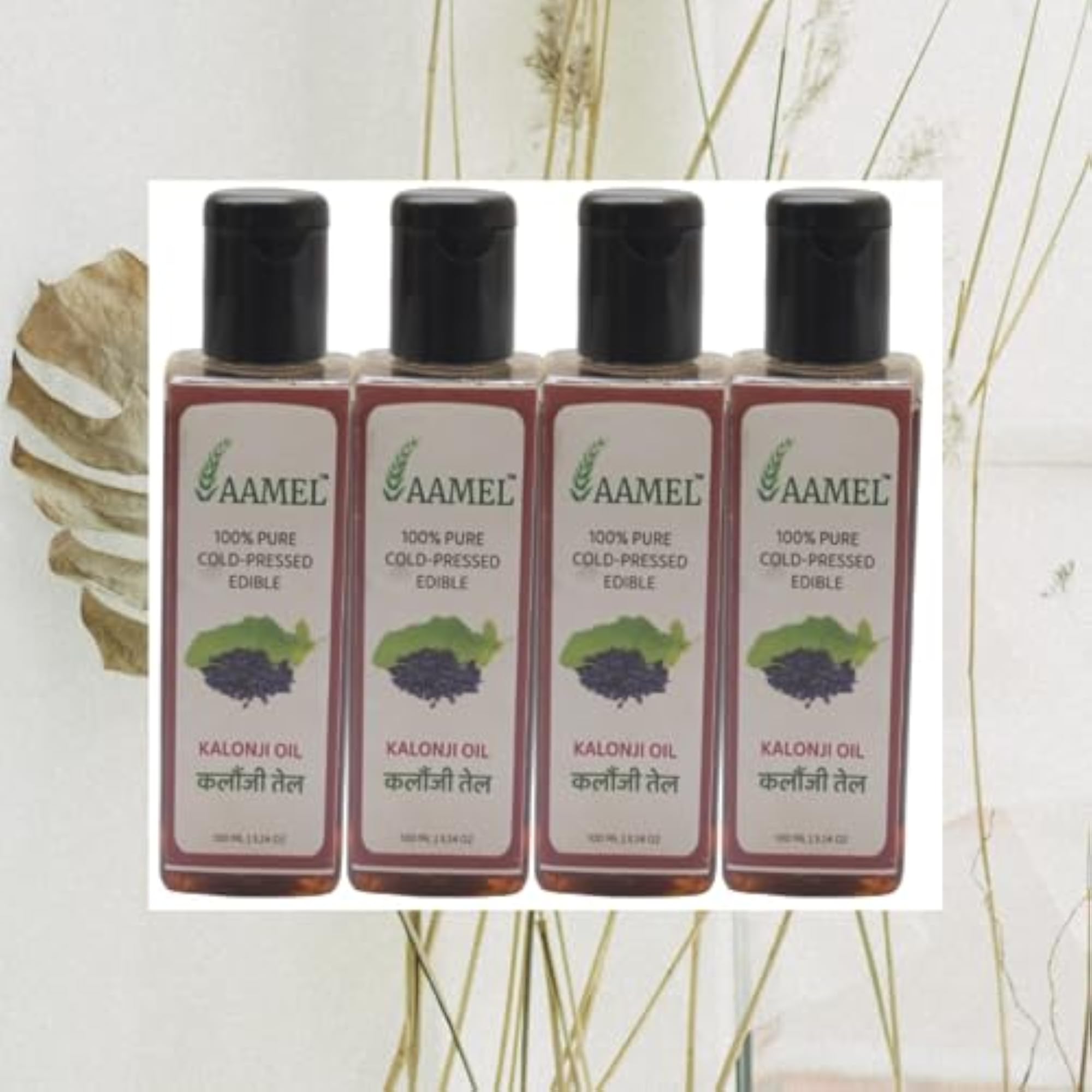 Amella Black Cold-Pressed Kalongi Onion Seed Oil for Hair Growth, Pack of 4