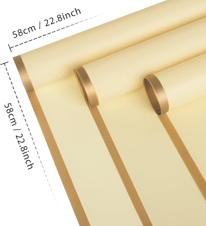 Image of Zarwani - 10 Sheets Korean Style Waterproof Yellow Bouquet Wrapping Paper (58cm x 58cm, 60 Microns) | Golden Border Design, Giftwrap for Flowers & DIY Gift Wrapping Paper (10, Gold Border Yellow)