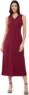 FableStreet Women Casual Midi Cotton Button Down A-Line Dress | Button Down Flowly Dress Perfect for Outings