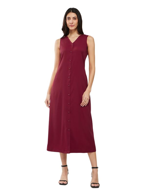 Image of FableStreet Women Casual Midi Cotton Button Down A-Line Dress | Button Down Flowly Dress Perfect for Outings