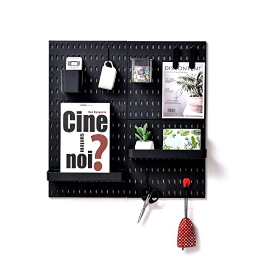 L’essentiel Home and Office Wall Organiser Pegboard 56 * 56cm Complete Set (4 Tiles of 28 * 28cm) and Accessories (Black, 4 Panels Set)