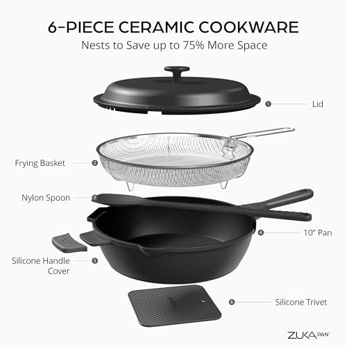 ZUKA 10 in 1 Ceramic Pan by Granitestone, Large 10 Inch Saute Pan with Lid Serves as Deep Frying Pan Set with Steamer, Everyday Skillet, Non Toxic Ceramic Nonstick, Induction Oven & Dishwasher Safe by Granitestone - Image 4