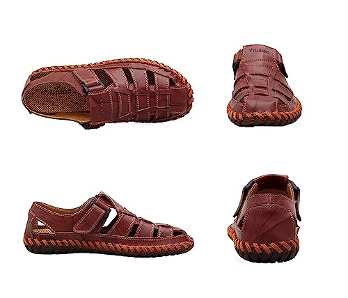 Moodeng Mens Sports Sandals Leather Closed Toe Outdoor Shoes Beach Summer Sandals for Hiking Trekking Breathable - Image 7