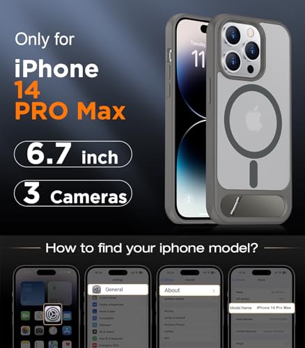 Image of Magnetic Compatible with iPhone 14 Pro Max Case, [Built-in Invisible Kickstand][Compatible with MagSafe] [Military Grade Shockproof] Slim Translucent Matte Phone Case for iPhone 14 Pro Max 6.7 inch