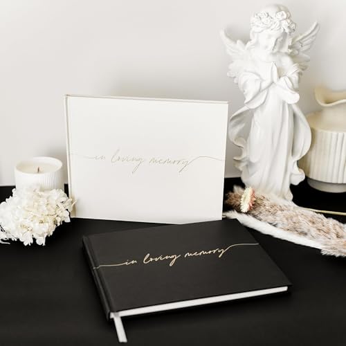 Image of Funeral Guest Book for Memorial Service, in Loving Memory 9x7.5 | 320 Entries, Table Sign Card Included, Gold Stamping, Twill-Textured Paper Cover, Celebration of Life Keepsake, Beige