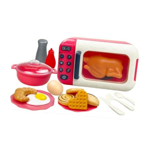 17Pcs Kids Pretend Play Microwave Toys Cookwares Toy Role Playing Educational Ornament Sets for Girls Boys, Red