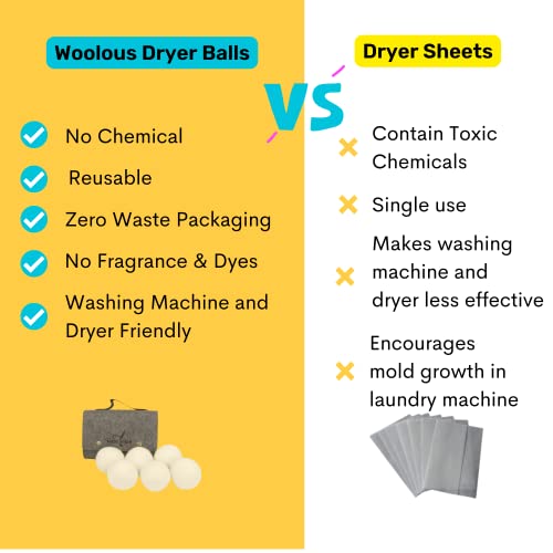 Woolous Reusable Wool Dryer Balls-Xl 6 Pack - New Zealand Sheep Tumble Laundry Dryer Balls - Perfect Natural Dryer Balls For Reduce Wrinkles And Cut Drying Time #TOP3