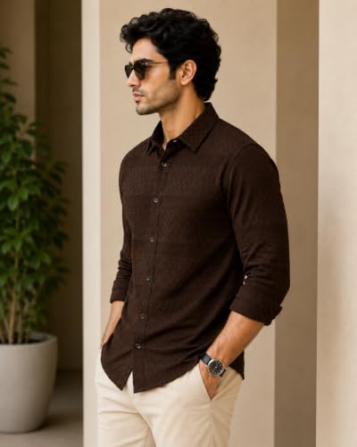 Image of The Kab's Men Casual Shirt | Textured Cotton Fabric Regular Fit Shirts for Men Stylish | Full Sleeve Shirt for Man | Comfortable Breathable Fabric | Perfect for Casual Office and Outing Wear