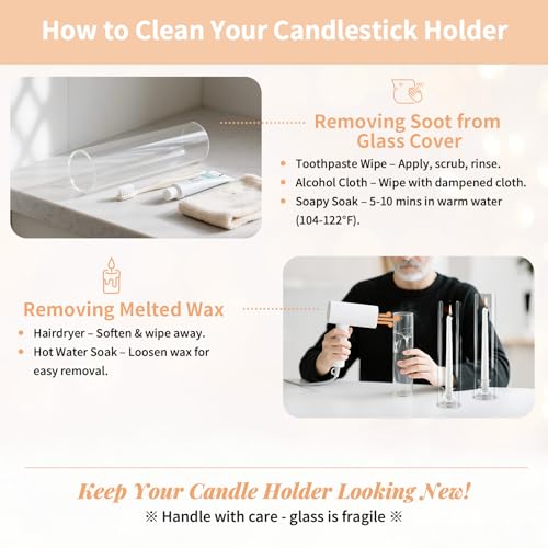 NUPTIO Candlestick Holder Bulk for Centerpiece: Set of 10 Hurricane Glass Taper Candles Holder - Clear Candle Stick Stand with Tall Cylinder Shade for Fall Thanksgiving Christmas Party Decor