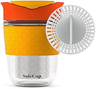 SoleCup Travel Mug - 3-in-1 Detachable Loose Tea Infuser, Smoothie Cup Filter, Insulated Coffee Mug with Spill Proof Lid - 12oz/340ml BPA-Free Reusable Coffee Cups with Silicone Band (Black)