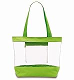Medium Clear Tote Bag with Interior Pocket and Zipper Closure (Green)