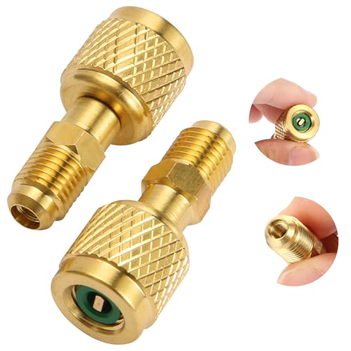 Wells R454B R22 Adapter Kit, 2PCS 1/4 Female to 1/4 Male HVAC Mini Split Fittings Reverse Thread Brass Refrigerant Adapter Quick Connect Fittings Low Loss for Refrigerant Tanks Mini Split Systems