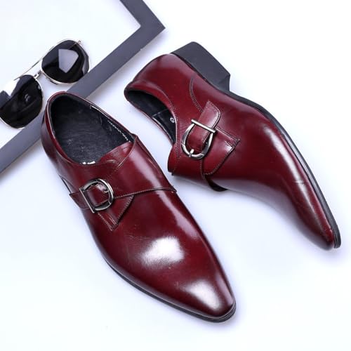 Men's Monk with Loafers, Monk Strap Shoes Men,Men's Monk Strap Dress Shoes,red and Black Dress Shoes Men,pu Leather, Black Pointed Toe Flaked Oxfords, Dress Shoes, Men's Business Casual Shoes4