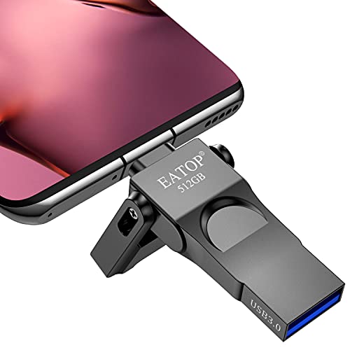 EATOP USB3.0 Flash Drive 512GB, USB External Storage Memory Stick Thumb Drive Photo Stick Compatible with iPhone, Android, Computers (Dark Gray)
