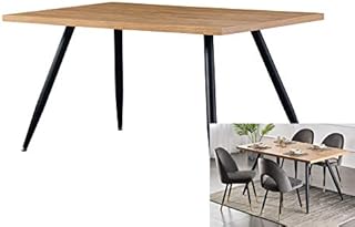 AINPECCA Dining Table with Black Metal Legs Kitchen Table (Oak Effect Top, 150 * 90cm)