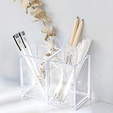2 Pack Acrylic Pen Holder Makeup Brush Holder Clear Pencil Makeup Brush Storage Organizer Cup for Of
