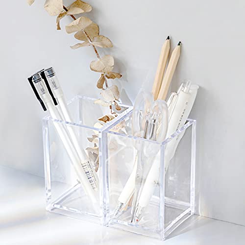 2 Pack Acrylic Pen Holder Makeup Brush Holder Clear Pencil Makeup Brush Storage Organizer Cup For Office Acrylic Desk Accessories Dorm Bathroom Supplies #TOP15