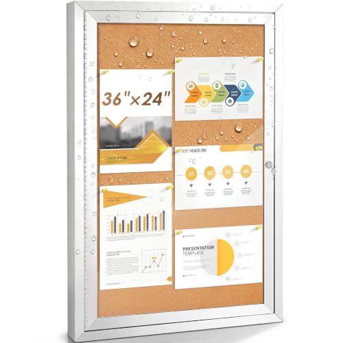 SWANCROWN 36x24in Outdoor Bulletin Board Weatherproof, Enclosed Cork Board