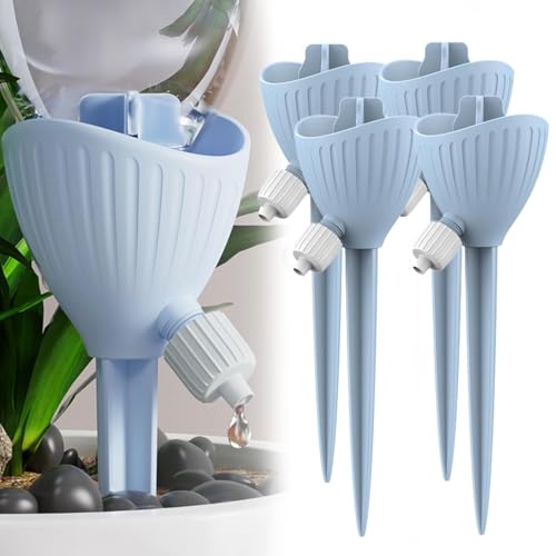 Excefore 4Pcs Self Watering Spikes for Plant Self-Watering System Stakes Automatic Plant Watering Devices with Adjustable Slow Release Valve Planter Insert Dripping Water for Indoor Plants (Blue)
