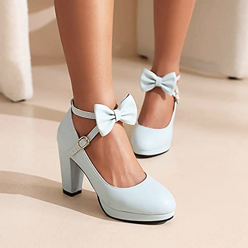 Image of ForeMode Fashion Women T-Strap High Heels Bow Platform Round Toe Pumps Leather Summer Sweet Shoes