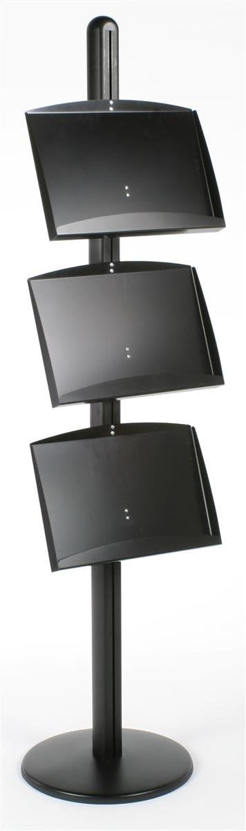 Powder-Coated Black Finish Aluminum Literature Stand with 3 Height Adjustable Magazine Pockets, 18-1/4 x 75-1/2 x 18-Inch, Heavy Duty Base, 1-3/4-Inch Deep Pockets