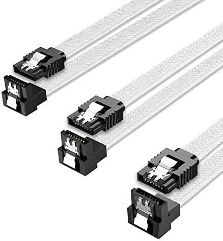 QIVYNSRY 3PACK SATA Cable III 3 Pack 90 Degree Straight to Right Angle 6Gbps HDD SDD SATA Data Cable with Locking Latch 50cm 18 Inch for SATA HDD, SSD, CD Driver, CD Writer, White