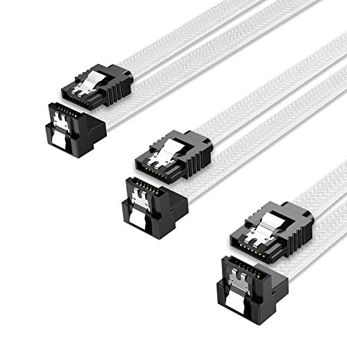 QIVYNSRY 3PACK SATA Cable III 3 Pack 90 Degree Straight to Right Angle 6Gbps HDD SDD SATA Data Cable with Locking Latch 18 Inch for SATA HDD, SSD, CD Driver, CD Writer, White