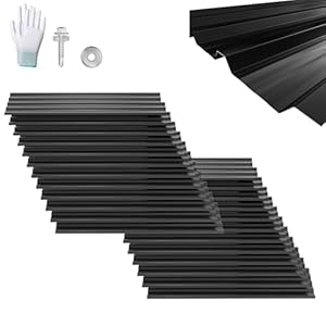 Froadp 24x Dachblech Trapezblech 129, 5 x 45 cm, 14 m² Verzinkt Wellblechplatten, Stahl Profilblech für Carport Gerätehaus, inkl. Schrauben und Handschuhe, Schwarz