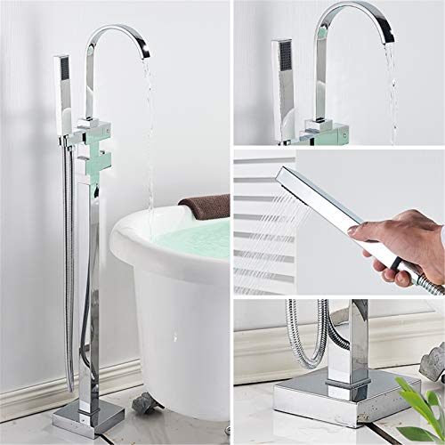Robinet de douche thermostatique chromé au sol pour baignoire design - 4
