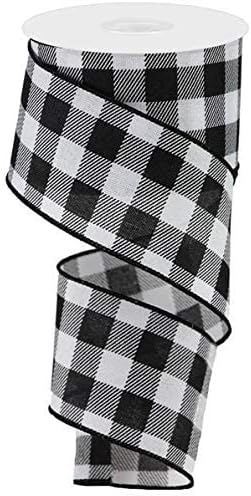 Craig Bachman White & Black Plaid Check Wired Edge Ribbon - 2.5" x 30ft, 100% Polyester, Formal/Special Occasion, Casual
