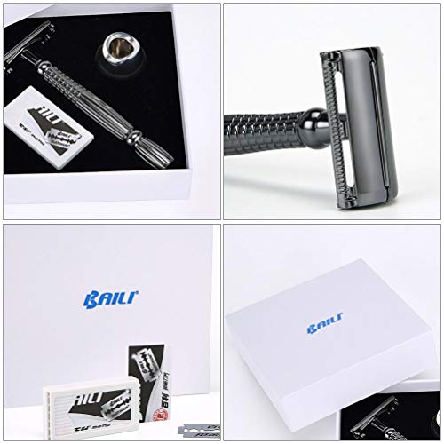 HEALLILY 1 conjunto de navalha de segurança borboleta aberta de borda dupla barba cabo longo manual