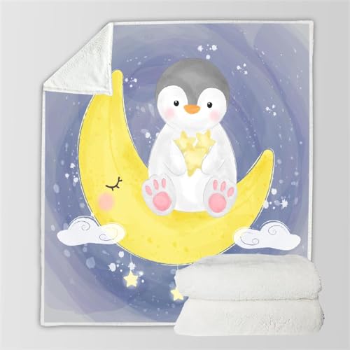 RFFLUX 3D Pinguin Kuscheldecke 100x130 cm Microfaser Flanell Decke Cartoon Pinguin Wohndecke Sommer Leichte Weiche Winter Warme Blanket Tagesdecke Sofadecke Couchdecke（Stil 100-12）