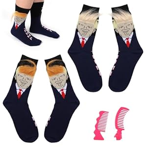 2 Pairs Donald Trump Socks, 2024 Trump Funny Socks with Hair Unisex Trump Novelty Socks with Combs President 2024 Socks Funny Gift for Men and Women