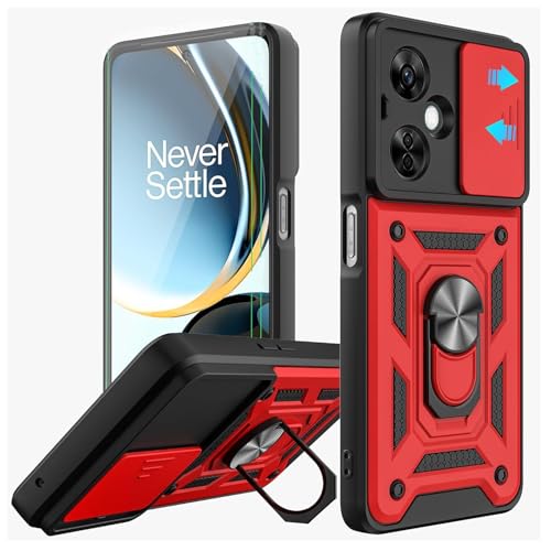Cover Case Aelishq Back Cover for Oneplus Nord CE 3 Lite 5G Mobile, Military Grade Armor Case - Kickstand, Camera Protection Sliding Window for One Plus Nord CE3 Lite (PC+TPU, Red)