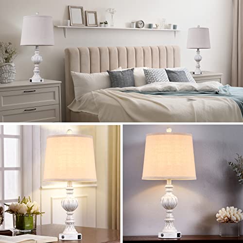 Luvkczc Set Of 2 Farmhouse Table Lamp, Dual Usb Charging Ports With 3-Way Dimmable Nightstand Table Lamps, Retro Nightstand Lamp With Linen Fabric Shade, Lamps For Living Room, Included Led Bulbs #TOP6