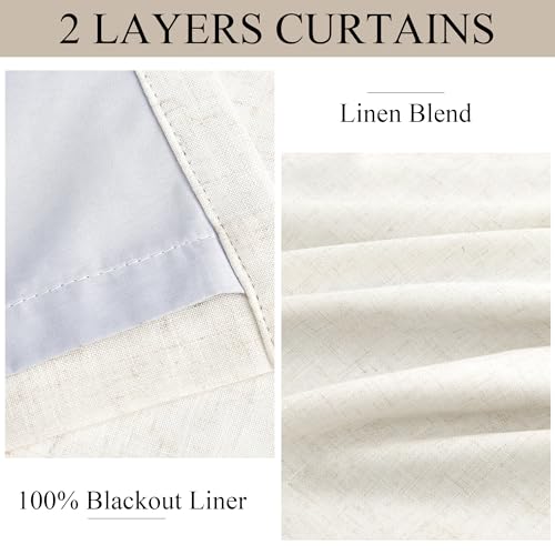 100% Blackout Pinch Pleated Linen Curtains 100 Inches Long Double Layer Black Out Drapes for Living Room Soundproof Pinch Pleat Room Darkening Window Treatments for Bedroom 70x100 Natural 1 Panel by Aersas - Image 3