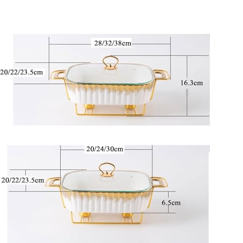 Plato de cerámica 1.8L, Calentador Buffet Elegante con Soporte de Hierro Resistente, Tapa de retención de Calor para Bodas, Banquetes, Fiestas, Eventos de Catering, diseño fácil y Limpio
