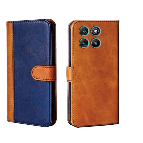 Image of amazon basics Motorola G67 Power 5G Flip Cover | Card Pockets Wallet & Stand | Flip Cover for Motorola G67 Power 5G (Beige and Blue)